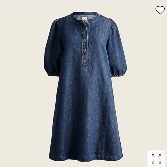 J Crew Puff-sleeve denim popover dress BA902 - Picture 1 of 5